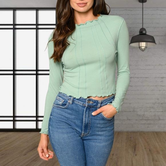 LONG SLEEVE FRONT DETAILED TOP- Lime - Picture 2 of 2